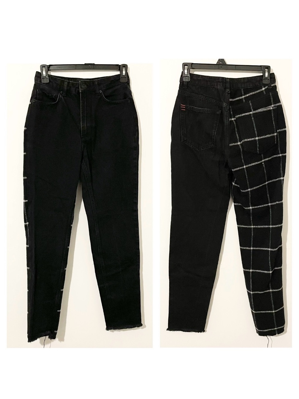 BDG Urban Outfitters Black Two Tone Plaid Denim Mom Jeans High Rise Size 25